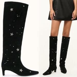 NEW RAE STAUD Wally Black Suede Knee High Boots in Starry Night Embellished